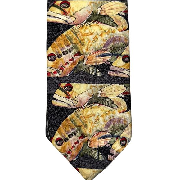 Vintage 90s Endangered Species ‘I Thought You Said She’d Be Here’ Fish Silk Tie - Picture 5 of 7